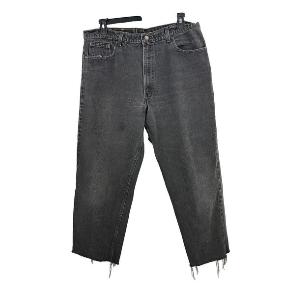 Vtg Levis 550 Jeans Mens 38 Black Relaxed‎ Fit Cut Off Hem Made In USA 90s Retro - Picture 1 of 9